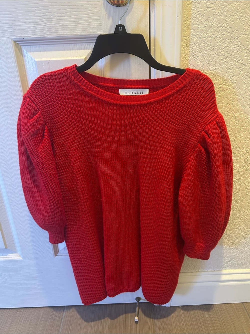 Eloquii Bold Red Puff-Sleeve Crewneck Sweater